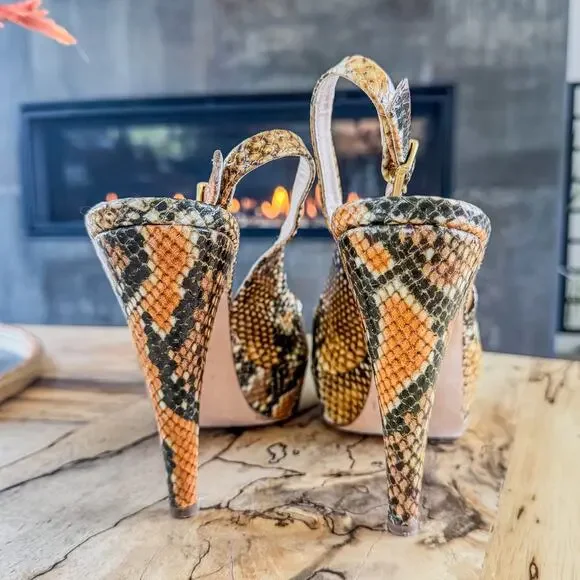 Gastone Lucioli, Made in Italy, Snakeskin Slingback Platform Heel, Women’s 9.5 - Picture 3 of 10